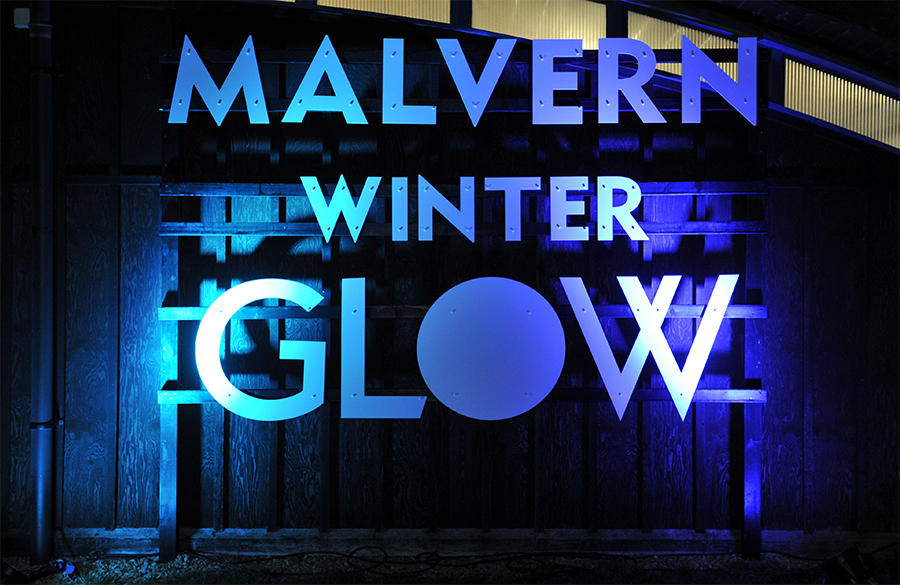 Giant 3D letters reading Malvern Winter Glow